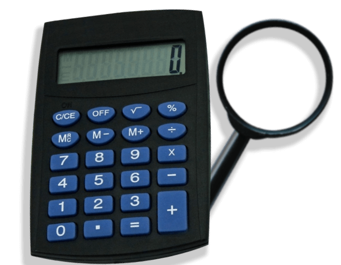 calculator and a magnifying glass